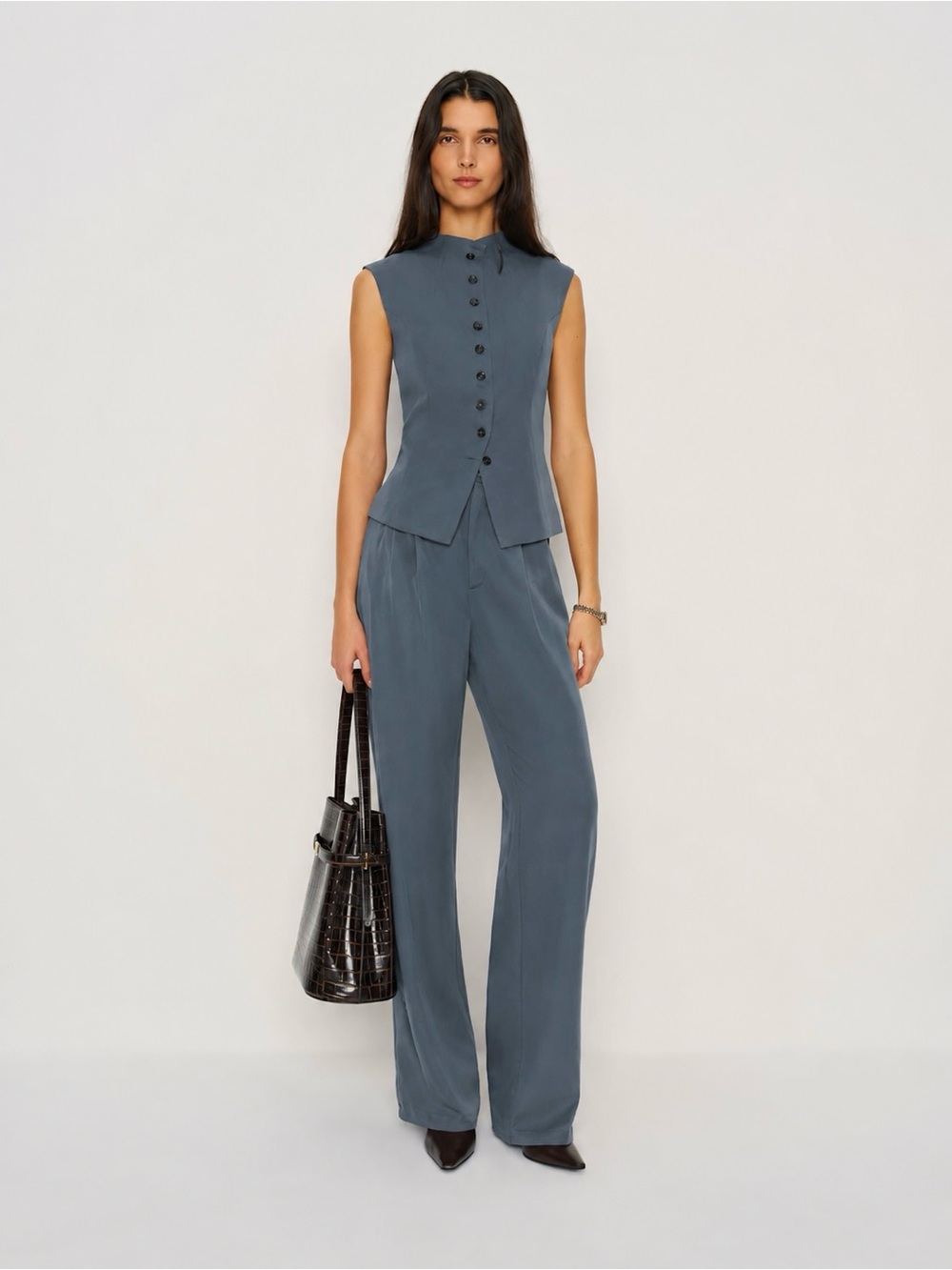 Reformation | Slate Blue High Rise Wide-Leg Mason Pants ~ US 2